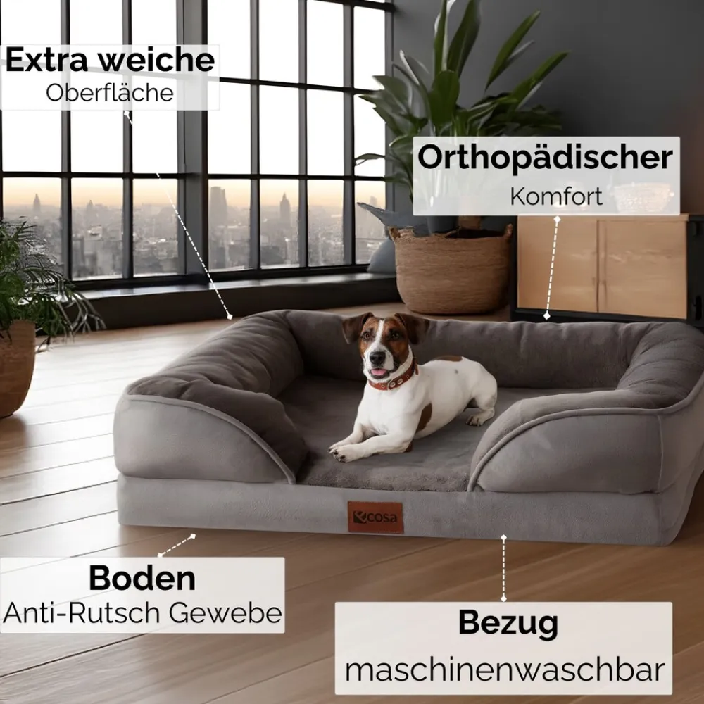 Orthopädisches Hundebett 71x58x18cm Wasserfest Anti-Rutsch-Boden ^ Ecosa Best