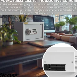 Tresor elektronisch mit Kombinationsschloss u. Schlüssel für Zuhause weiß ^ Ecosa Clearance
