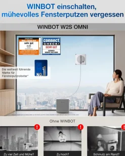 ECOVACS WINBOT W2S OMNI EU Fensterputzroboter (TruEdge™-Schrubber, WIN-SLAM 4.0, All-in-One-Reinigungsstation, 12-stufiger Schutz, 110 min Akkulaufzeit) Sale