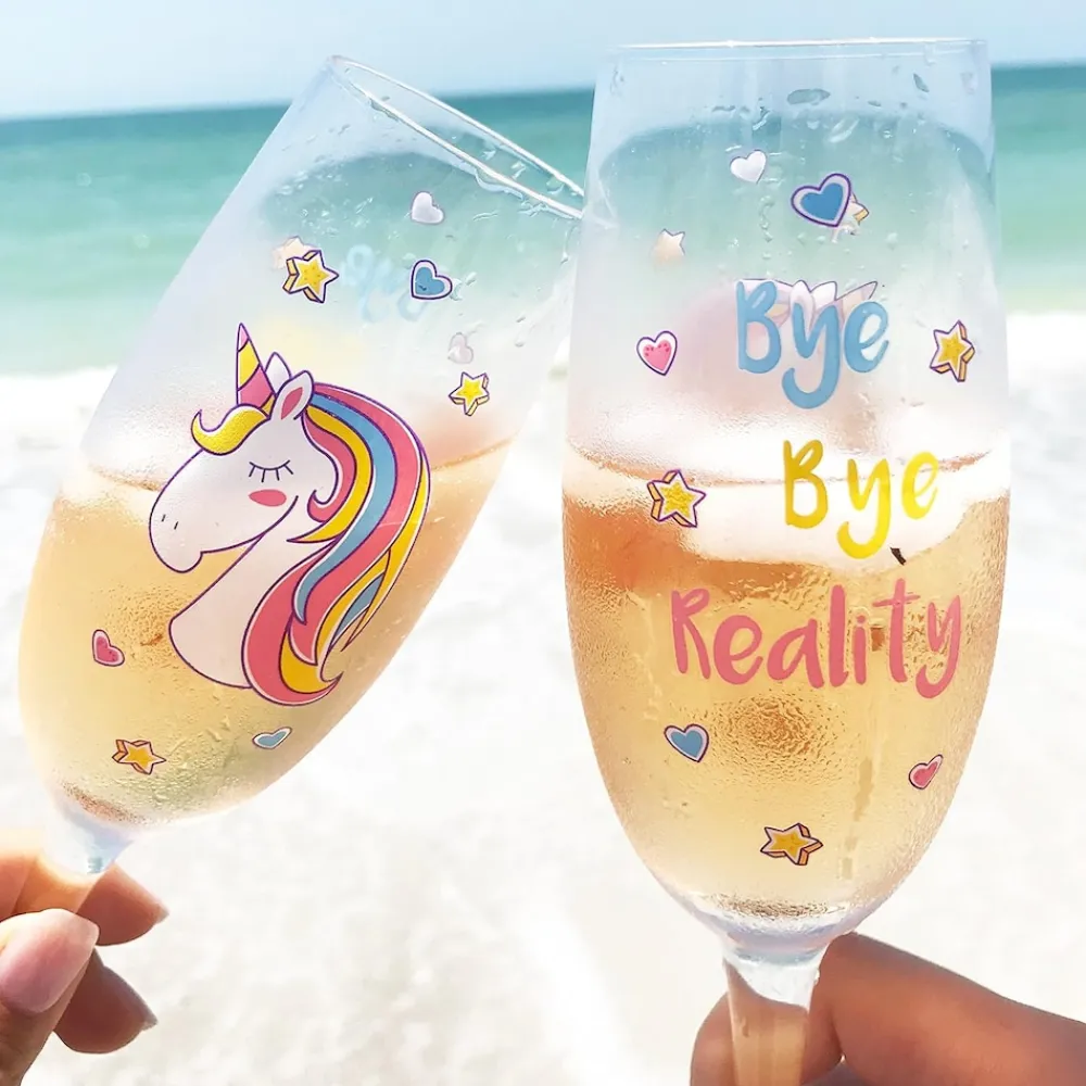 EinhornLiebe - Sektgläser Set - Einhorn Glas Bye Bye Reality (2 Stück) Proseccogläser Gläser Hot
