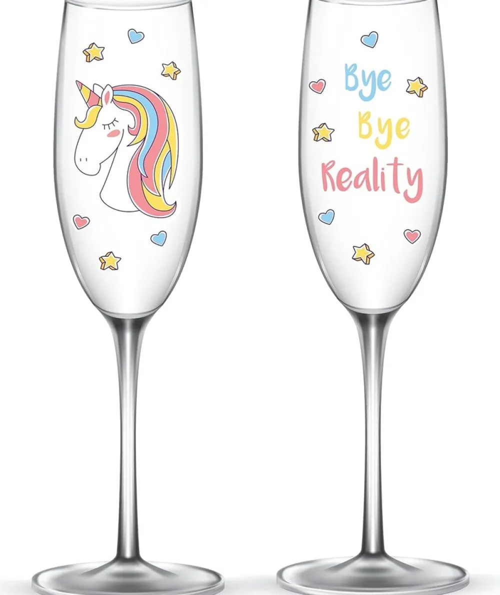 EinhornLiebe - Sektgläser Set - Einhorn Glas Bye Bye Reality (2 Stück) Proseccogläser Gläser Hot
