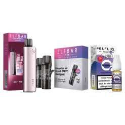 Elf Bar ELFBAR ELFA MASTER Basisgerät - Dusty Pink mit Refillable Pods 2er Pack und ELFBAR ELFLIQ - Blueberry Nicotine Salt Liquid 10ml 20mg New