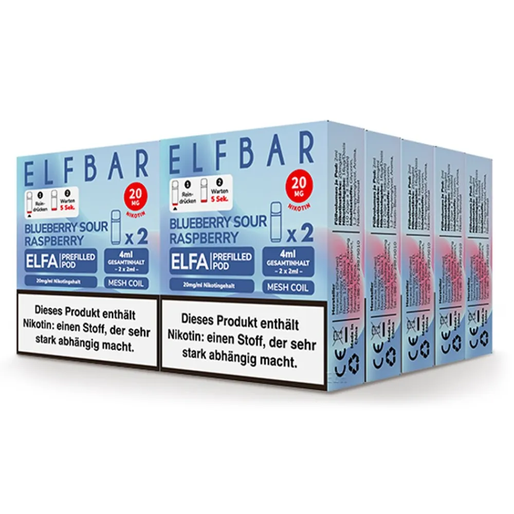 ELFA Prefilled Pod x 2 - Blueberry Sour Raspberry 2.0% , 10er Pack ^ Elf Bar