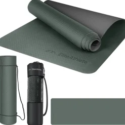 EliteAthlete® Yogamatte - Sportmatte - Fitnessmatte - Gymnastikmatte gepolstert & rutschfest für Fitness, Pilates - Yoga Matte - 183 cm x 61 cm x 0.6 cm - Trainingsmatte inkl. Transportgurt + Tasche - Deep Forest ^ HOEL Clearance