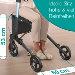 Rollator faltbar und leicht mit Sitz, Leichtgewicht-Reiserollator aus Aluminium, Gehhilfe 8-fach höhenverstellbar, Laufhilfe 3-fach faltbar für Kofferraum, Tasche & Schirmhalter ^ eloneo Online