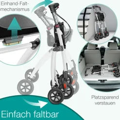 eloneo Wohnungsrollator 54cm breit, faltbar und leicht, inkl. Tablett & Stoffkorb »Premium«, Weiß Clearance