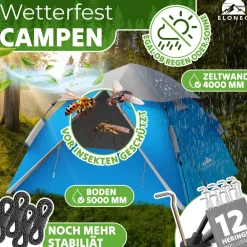 eloneo Wurfzelt, 2-4 Personen Pop Up Zelt wasserdichtes Campingzelt schnellaufbau Zelt, Blau/Grau Discount