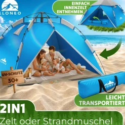eloneo Wurfzelt, 2-4 Personen Pop Up Zelt wasserdichtes Campingzelt schnellaufbau Zelt, Blau/Grau Discount