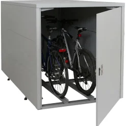 2er-Fahrradgarage -P93, Fahrradunterstand FahrradboxBikebox, abschließbar verzinkter Stahl 123x113x208cm ~ hellgrau ^ MCW Discount