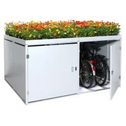 MCW 4er-Fahrradgarage mit Pflanzkasten -L56b, Fahrradbox, abschließbar verzinkter Stahl 126x220x210cm ~ hellgrau New