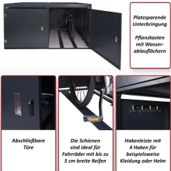 MCW 4er-Fahrradgarage mit Pflanzkasten -L56b, Fahrradbox, abschließbar verzinkter Stahl 126x220x210cm ~ hellgrau New