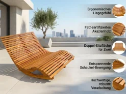 Ergonomische Doppelschwungliege aus Akazienholz - faltbar ^ Prestige Home Living Outdoor Outlet