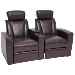 MCW 2er Kinosessel -H30, Relaxsessel Fernsehsessel Zweisitzer Sofa, Staufach Soft Touch Kunstleder ~ braun Best