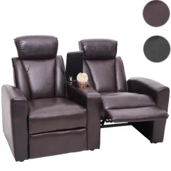MCW 2er Kinosessel -H30, Relaxsessel Fernsehsessel Zweisitzer Sofa, Staufach Soft Touch Kunstleder ~ braun Best