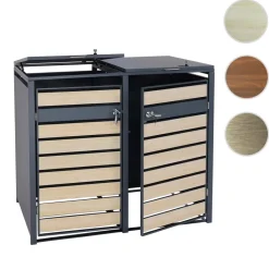2er Mülltonnenverkleidung -J81, Mülltonnenbox, erweiterbar, Metall 50kg, anthrazit ~ gold ^ MCW Outlet