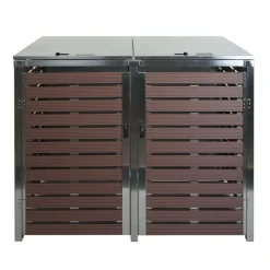 2er Mülltonnenverkleidung -K14, Mülltonnenbox, 119x134x84cm WPC Edelstahl 78kg ~ Walnuss-Holzoptik ^ MCW Hot