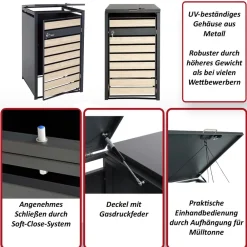 1er Mülltonnenverkleidung -J81, Mülltonnenbox, erweiterbar, Metall 32kg, anthrazit ~ gold ^ MCW Discount