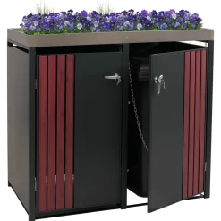 MCW 2er-Mülltonnenverkleidung -O67, Mülltonnenbox mit Pflanzkasten, Metall 125x132x84cm 55kg ~ anthrazit Holzoptik dunkel Discount