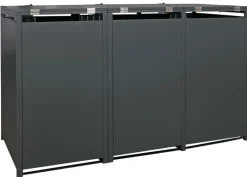 3er-Mülltonnenverkleidung -O67, Mülltonnenbox mit Deckel, Metall 122x200x84cm 83kg ~ anthrazit Holzoptik dunkel ^ MCW Online