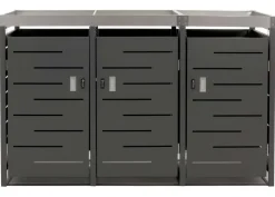 3er-Mülltonnenverkleidung -H40, Mülltonnenbox, Pflanzkasten Edelstahl-Metall-Kombi 78kg 125x198x84cm erweiterbar ^ MCW Outlet