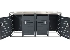 MCW 4er-Mülltonnenverkleidung -H40b, Mülltonnenbox, Pflanzkasten Edelstahl-Metall-Kombi 78kg 110x230x62cm erweiterbar Hot