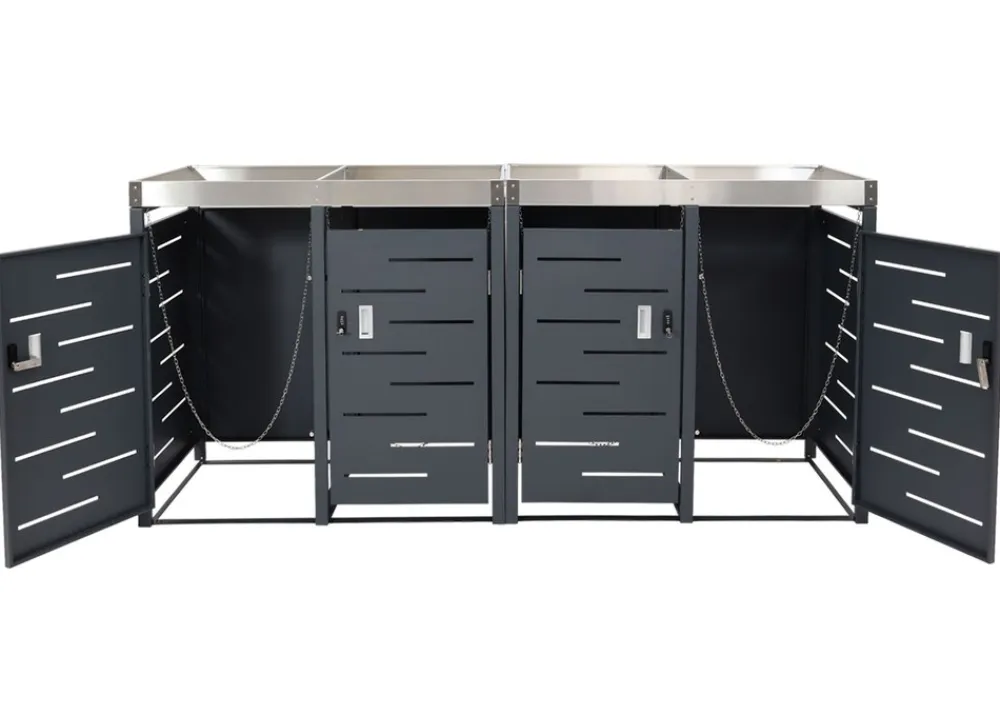 MCW 4er-Mülltonnenverkleidung -H40b, Mülltonnenbox, Pflanzkasten Edelstahl-Metall-Kombi 78kg 110x230x62cm erweiterbar Hot