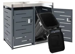 MCW 4er-Mülltonnenverkleidung -H40b, Mülltonnenbox, Pflanzkasten Edelstahl-Metall-Kombi 78kg 110x230x62cm erweiterbar Hot