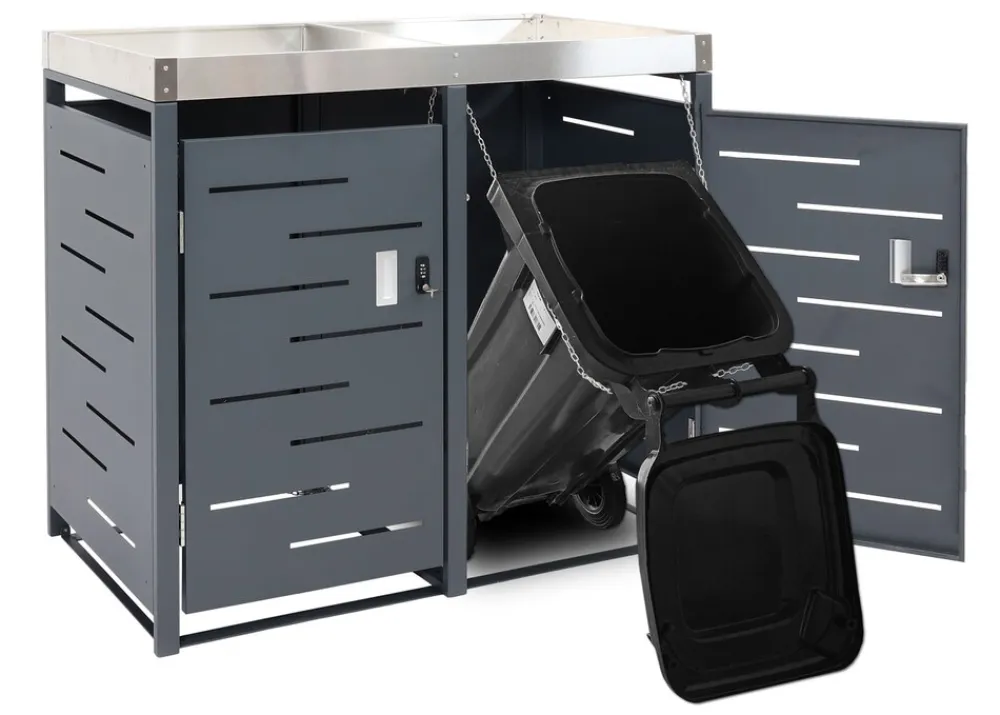 MCW 4er-Mülltonnenverkleidung -H40b, Mülltonnenbox, Pflanzkasten Edelstahl-Metall-Kombi 78kg 110x230x62cm erweiterbar Hot