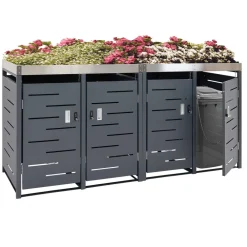 MCW 4er-Mülltonnenverkleidung -H40b, Mülltonnenbox, Pflanzkasten Edelstahl-Metall-Kombi 78kg 110x230x62cm erweiterbar Hot