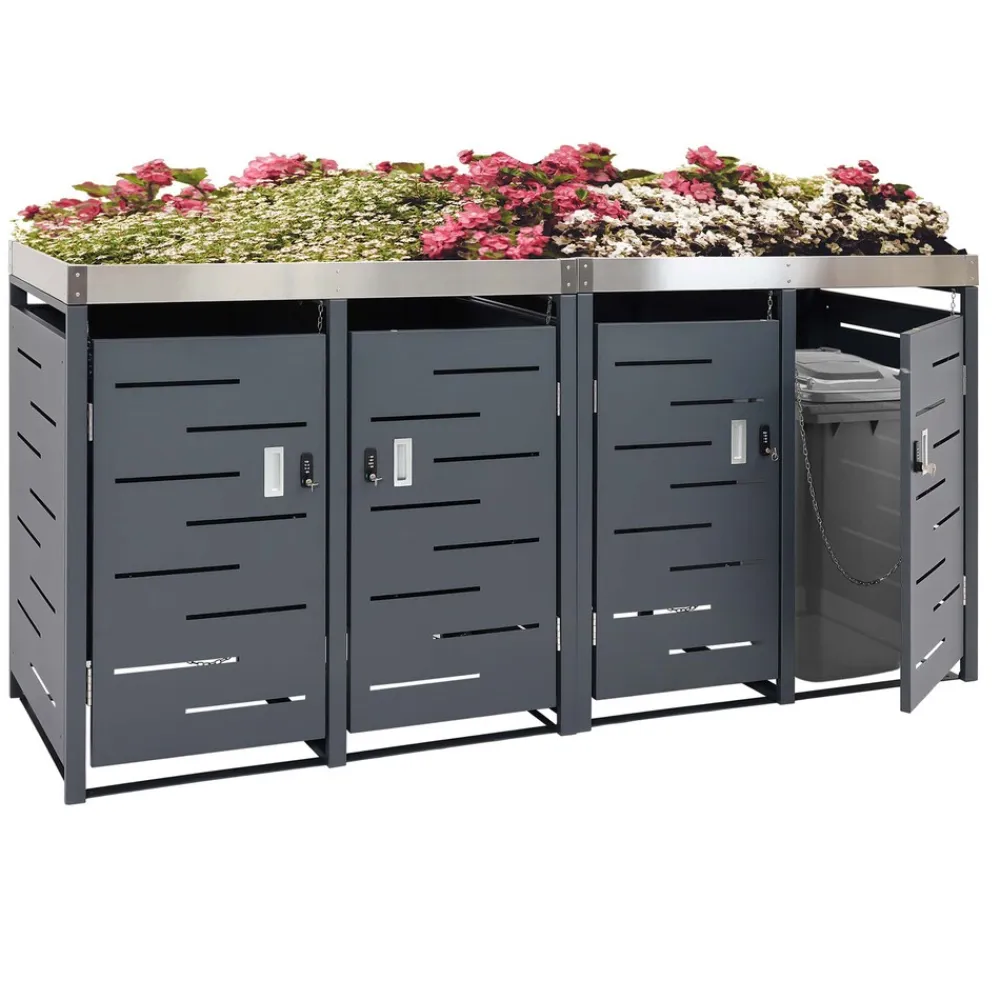 MCW 4er-Mülltonnenverkleidung -H40b, Mülltonnenbox, Pflanzkasten Edelstahl-Metall-Kombi 78kg 110x230x62cm erweiterbar Hot