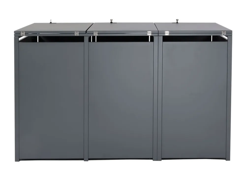 MCW 3er Mülltonnenverkleidung -J81, Mülltonnenbox, erweiterbar, Metall 82kg, anthrazit ~ gold Discount
