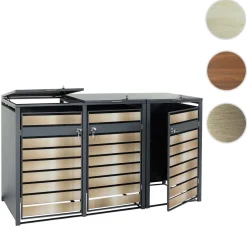 MCW 3er Mülltonnenverkleidung -J81, Mülltonnenbox, erweiterbar, Metall 82kg, anthrazit ~ gold Discount