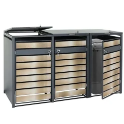MCW 3er Mülltonnenverkleidung -J81, Mülltonnenbox, erweiterbar, Metall 82kg, anthrazit ~ gold Discount
