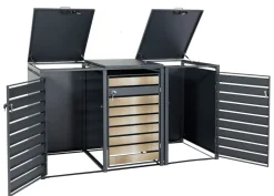 MCW 3er Mülltonnenverkleidung -J81, Mülltonnenbox, erweiterbar, Metall 82kg, anthrazit ~ gold Discount
