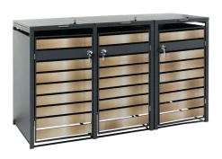 MCW 3er Mülltonnenverkleidung -J81, Mülltonnenbox, erweiterbar, Metall 82kg, anthrazit ~ gold Discount