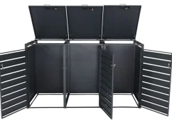 MCW 3er Mülltonnenverkleidung -J81, Mülltonnenbox, erweiterbar, Metall 82kg, anthrazit ~ gold Discount