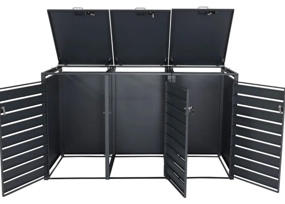 MCW 3er Mülltonnenverkleidung -J81, Mülltonnenbox, erweiterbar, Metall 82kg, anthrazit ~ gold Discount