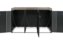 MCW 3er-Mülltonnenverkleidung -O67, Mülltonnenbox mit Pflanzkasten, Metall 125x196x84cm 75kg ~ anthrazit Holzoptik dunkel Outlet