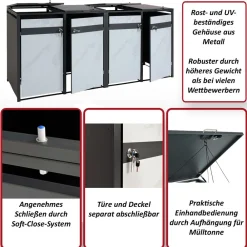 MCW 4er Mülltonnenverkleidung -J82, Mülltonnenbox, erweiterbar, Metall 100kg, anthrazit ~ gold