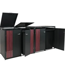 MCW 4er-Mülltonnenverkleidung -O67, Mülltonnenbox mit Deckel, Metall 122x264x84cm 104kg ~ anthrazit Holzoptik dunkel Best