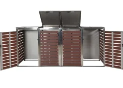 MCW 4er Mülltonnenverkleidung -K14, Mülltonnenbox, 120x264x85cm WPC Edelstahl 128kg ~ Walnuss-Holzoptik Clearance