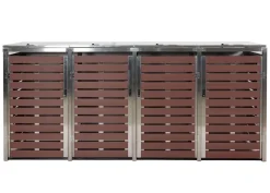 MCW 4er Mülltonnenverkleidung -K14, Mülltonnenbox, 120x264x85cm WPC Edelstahl 128kg ~ Walnuss-Holzoptik Clearance