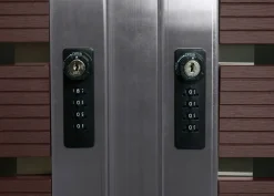 MCW 4er Mülltonnenverkleidung -K14, Mülltonnenbox, 120x264x85cm WPC Edelstahl 128kg ~ Walnuss-Holzoptik Clearance