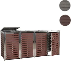 MCW 4er Mülltonnenverkleidung -K14, Mülltonnenbox, 120x264x85cm WPC Edelstahl 128kg ~ Walnuss-Holzoptik Clearance