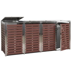 MCW 4er Mülltonnenverkleidung -K14, Mülltonnenbox, 120x264x85cm WPC Edelstahl 128kg ~ Walnuss-Holzoptik Clearance
