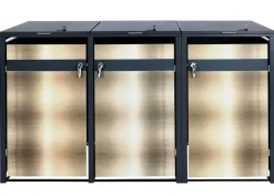 3er Mülltonnenverkleidung -J82, Mülltonnenbox, erweiterbar, Metall 80kg, anthrazit ~ gold ^ MCW
