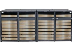 4er Mülltonnenverkleidung -J81, Mülltonnenbox, erweiterbar, Metall 100kg, anthrazit ~ gold ^ MCW Discount