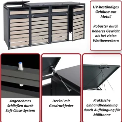 4er Mülltonnenverkleidung -J81, Mülltonnenbox, erweiterbar, Metall 100kg, anthrazit ~ gold ^ MCW Discount