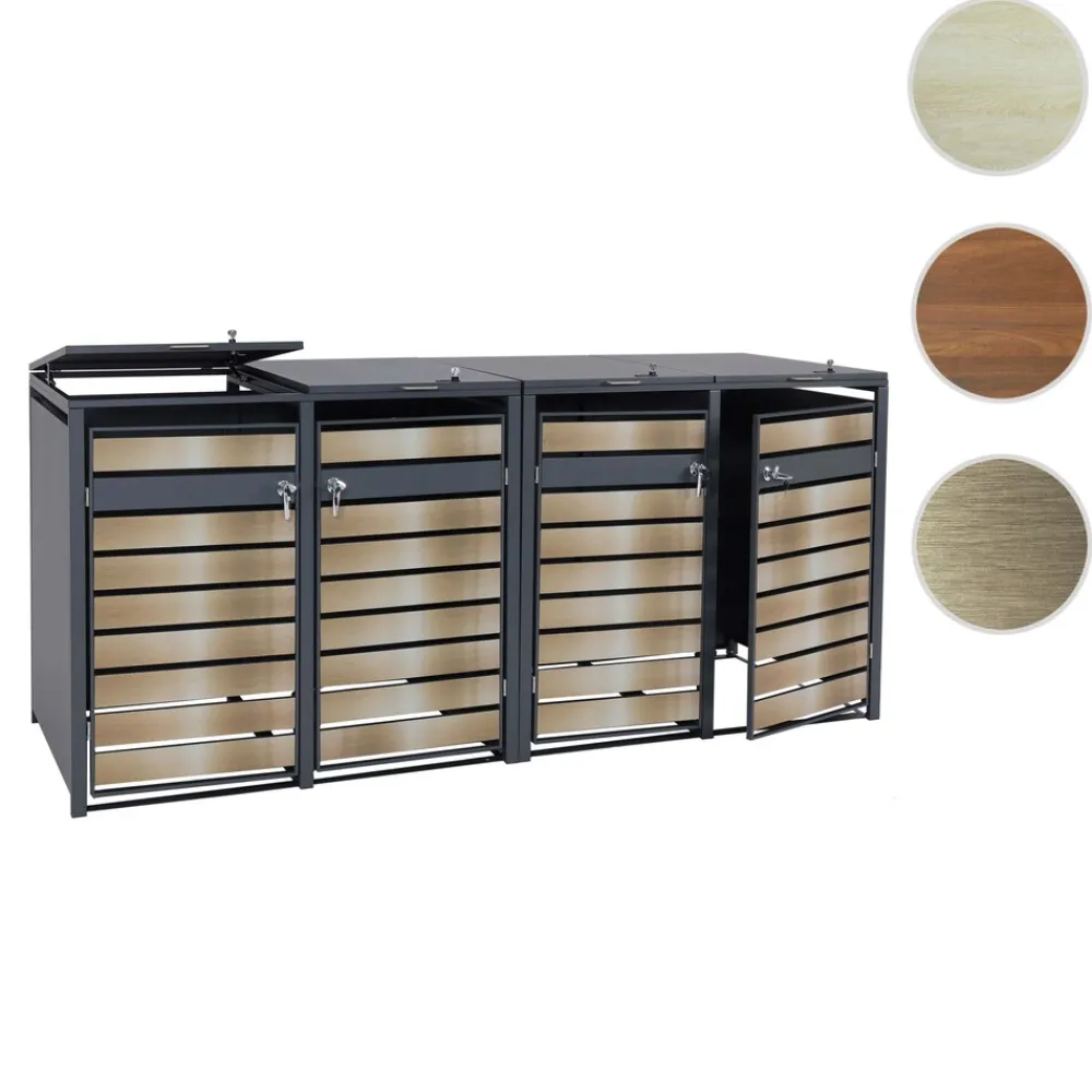 4er Mülltonnenverkleidung -J81, Mülltonnenbox, erweiterbar, Metall 100kg, anthrazit ~ gold ^ MCW Discount