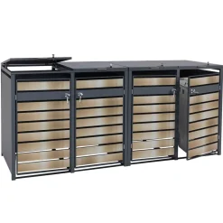 4er Mülltonnenverkleidung -J81, Mülltonnenbox, erweiterbar, Metall 100kg, anthrazit ~ gold ^ MCW Discount